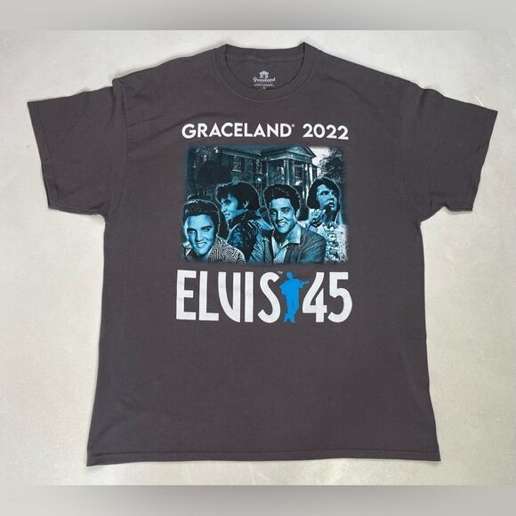 Elvis 45 Graceland 2022 Graphic T-shirt Men XL Gray Short Sleeve Music - Picture 1 of 5